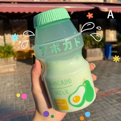 480ml Plastic Cute Water Bottle With Straps Carton Kawaii Tour Fruit Drinking Milk Portable Kids Water Cup