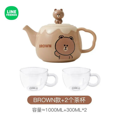 Anime Brown Bear Sally Cony 1000Ml Coffee Ceramic Pot with 2Pcs Glass Cup Kawaii Home Office Large Capacity Water Bottle Teapot