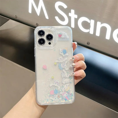 INS Kawaii Cinnamoroll Quicksand Bling Phone Case For iPhone 16 15 14 Pro Max 13 12 11 X XS Max XR Lovely Anti-drop Cover