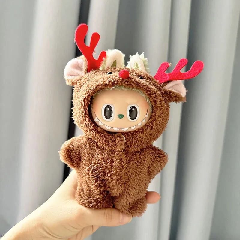 17cm Labubu I II Idol Dolls Cute Mini Plush Doll'S Clothes Korea Kpop Exo Idol Dolls Christmas Decor Deer DIY Accessories Gifts