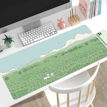 Cute Rabbit Green Anime Mouse Pad Gaming XL Large Home HD Mousepad XXL keyboard pad Office Soft Non-Slip Carpet PC Mice Pad