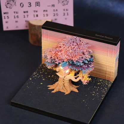 3D Stereo Note Paper Building Model Couple Cherry Blossom