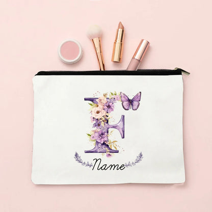 Personalized Initial with Name Makeup Bag for Women A-Z Cosmetic  Bags Girls Travel Toiletry Pouch Wedding Birthday Gift for Her