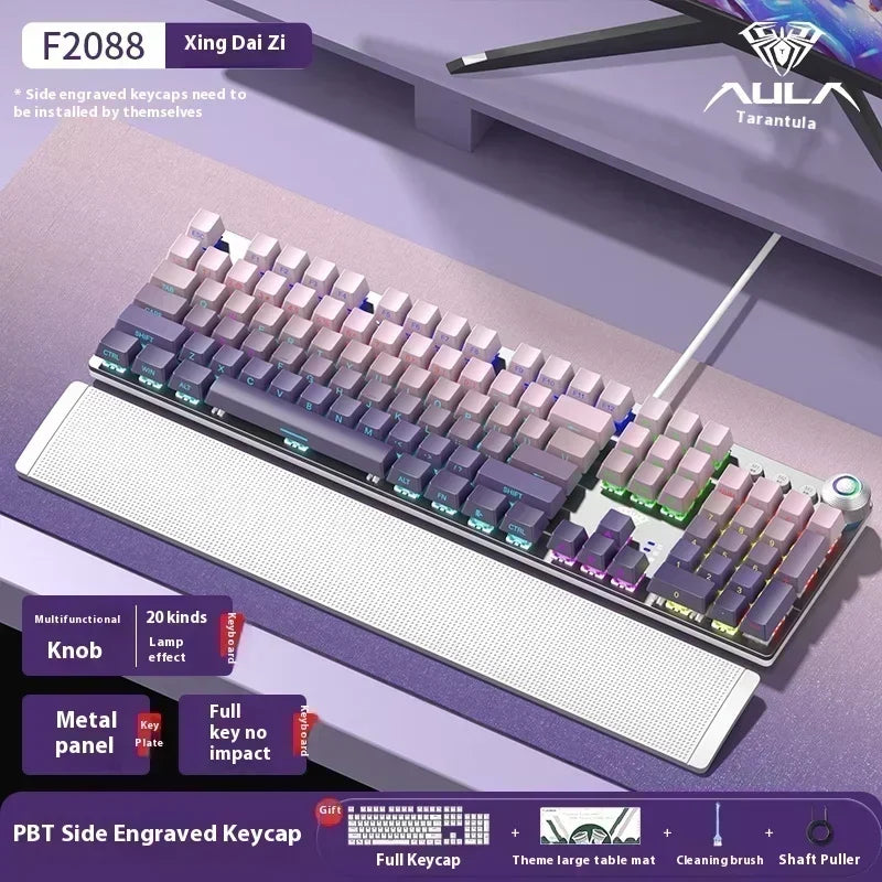 Aula F2088 Side-engraved Gradient Pro Mechanical Keyboard 108 Keys Wired  E-sports Game Office With Hand Rest Blue Axis Red Axis