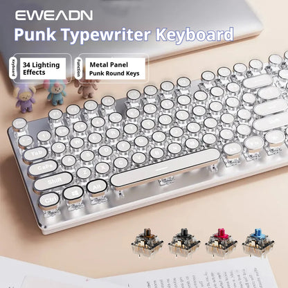 EWEADN TK100 Punk Typewriter Mechanical Gaming Keyboard, 104Keys with LED Backlit USB Wired Keyboards, for Windows Laptop PC