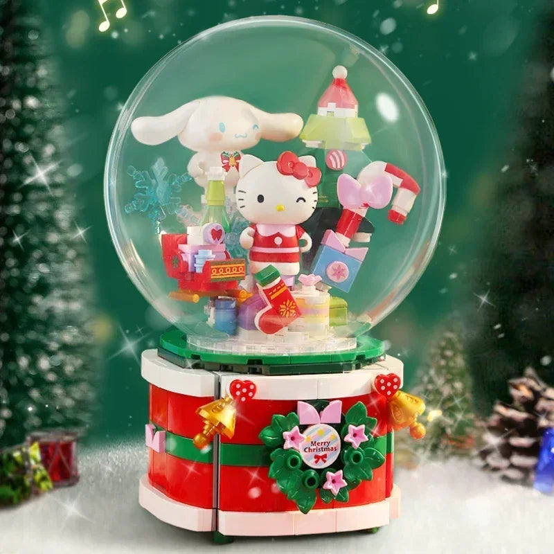 Keeppley Sanrio Building Block Cinnamoroll Hello Kitty Wish Christmas Music Box Assembly Model Ornament Christmas Gift