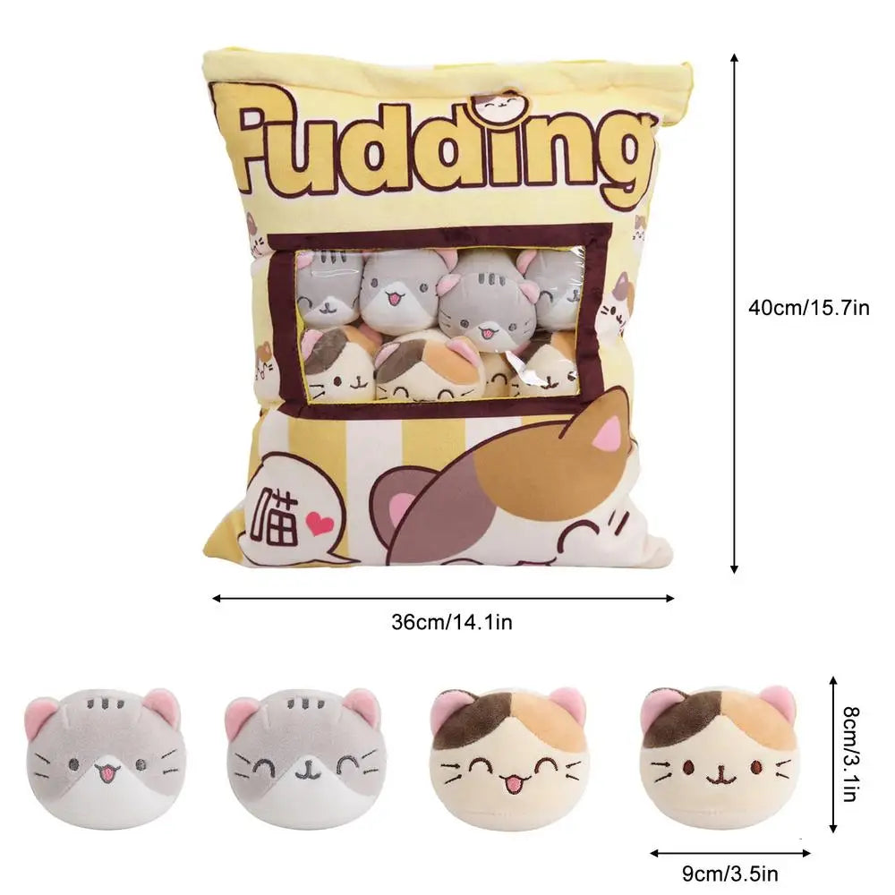 Cute Cat Snack Pillow Pudding Plushie A Bag Of Animal Plush Doll Removable Set Cute Kawaii Birthday Christmas Gift For Kids girl