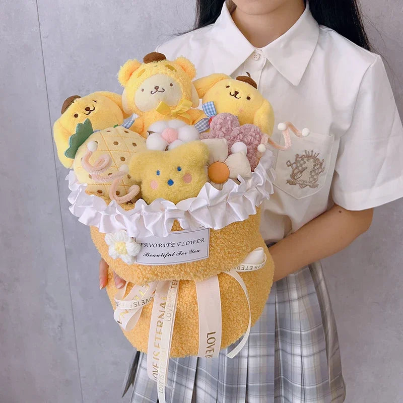 Sanrio Cartoon Pompom Purin Plush Bouquet Anime Cute Plush Doll Toys For Girl Friend Christmas Valentine's Day Christmas Gift