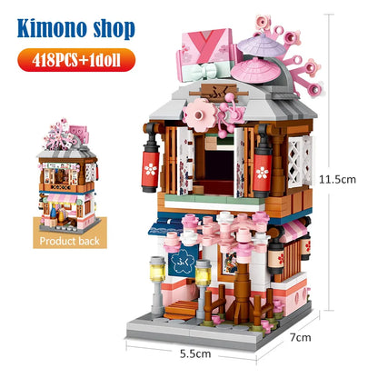 Loz Mini City Street View Japanese 4 in 1 Noodle Shop House Model Building Blocks Friends Figures DIY Bricks Toys For Children