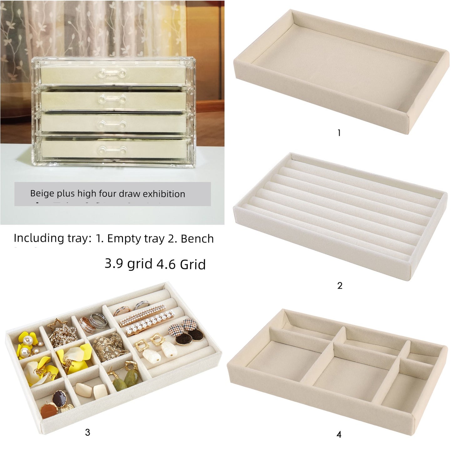 Beige Acrylic Jewelry Box Stud Earrings Earring Ring Necklace Bracelet Ornament Storage Box Jewellery Box