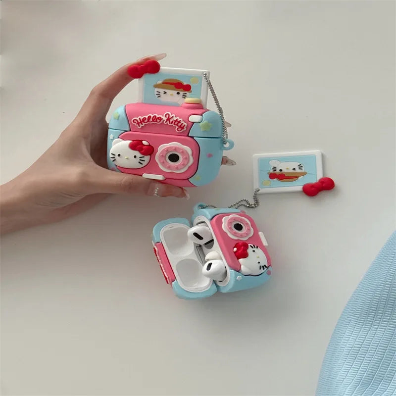 For Airpods 4 Case 2024,Hello Kitty Camera With Keychain Protective Earphone Silicone Cover For Airpod 4 Case Girls Women Funda