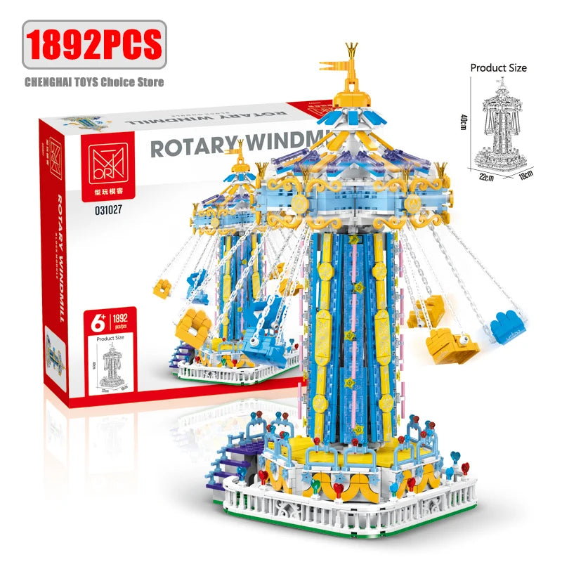 1892Pcs Creative Lighting Amusement Park Building Blocks Bricks Model MOC Rotating Windmill Toy for Childrens Christmas Gift Set