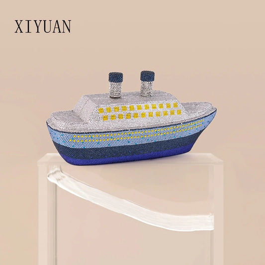 New Boat Blue/Red Rhinestone Dress Crystal Clutch Purse Women Handbag Top Quality Evening bags Metal Mini Stones Clutches bags