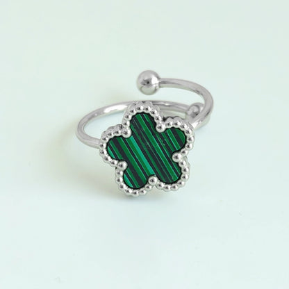 Stainless Steel 316L Flower Ring Adjustable Clover Aesthetic Rings Woman Women's Fashion Jewelry Accessories Christmas Gifts