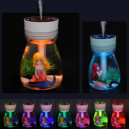 Mini Portable Air Humidifier Mermaid Landscape USB Mist Sprayer Aroma Oil Diffuser with 7 Colors Light Household Air Purifier