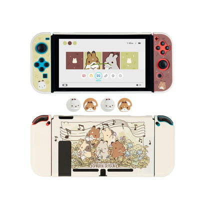 GeekShare Bunny Theme Protective Case Compatible with Nintendo Switch/ Switch OLED,4PCS Garden Season Silicone Thumb Grip Caps