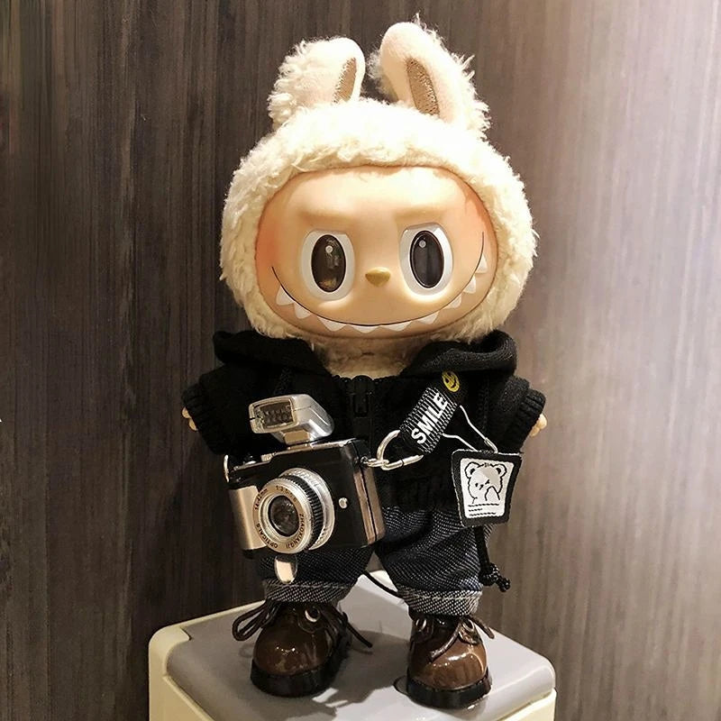 17cm Fashion Mini Labubu Clothes Camera Plush Hoodie Idol Dolls Jumpsuit Clothing Fans Overalls Accessories for Korea Kpop Exo