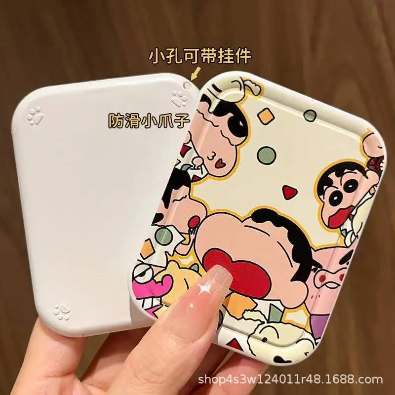 Anime Crayon Shin Chan Handheld Mirror Foldable Mirror Comb Makeup Portable Holiday Girls Cosmetic Mirror Girl Birthday Gifts