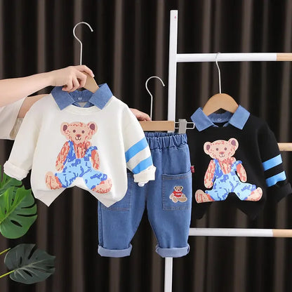 New Autumn Children Boys Girls Clothing Cotton Long Sleeve Cartoon Bear Suit Kids Clothes Tracksuit Baby T-Shirt Pants 2Pcs/set