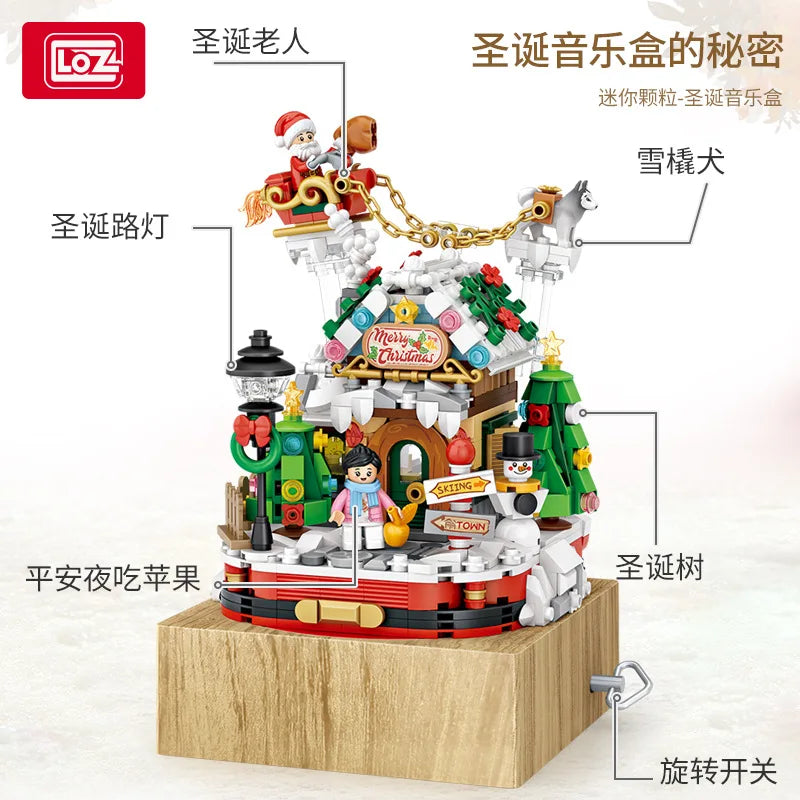 LOZ Blocks New Year Goods Building Bricks Christmas Tree Music Box Santa Claus Brinquedos Fun  Kids Toys Girls Present 1237