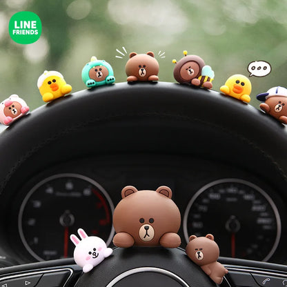 LINE FRIENDS Car Brown Cony Anime Kawaii Car Decoration Women Cute Cartoon Exquisite Life Choco Sally Car Center Console Gift