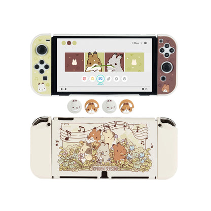 GeekShare Bunny Theme Protective Case Compatible with Nintendo Switch/ Switch OLED,4PCS Garden Season Silicone Thumb Grip Caps