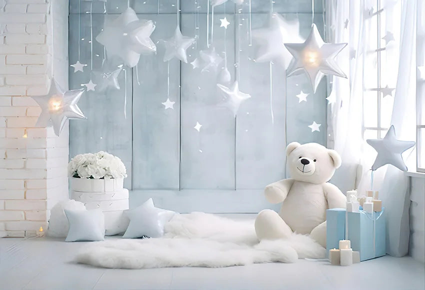 Mehofond Christmas Toy Bear Backdrop Photography Newborn Birthday Portrait Star Balloon Flowers Xmas Gift Decor Photo Background