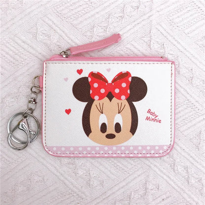 High Quanlity Cartoon Mickey Minnie PU Leather Card Holder Women Girls Zipper Change Purse Girls Mini Key Card Bag With Keychain