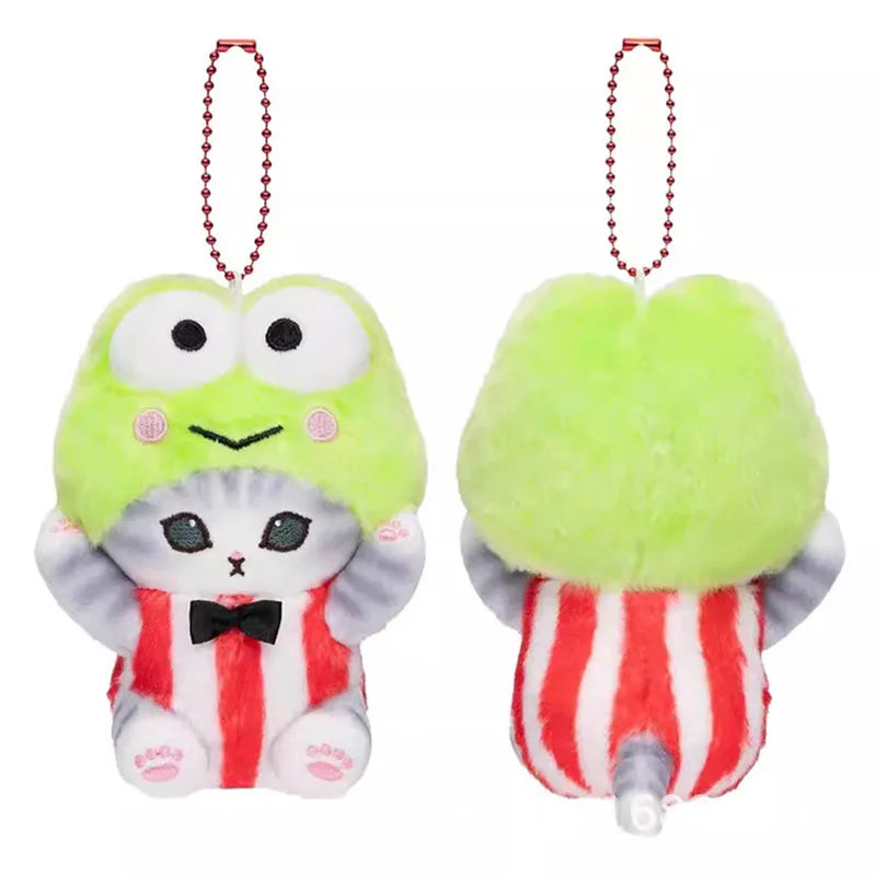 Kawaii Mofusand Cross-Dressing Hello Kitty & Kuromi Plush Keychains - 10-12cm Sanrio Anime Plush Dolls, Backpack Pendants