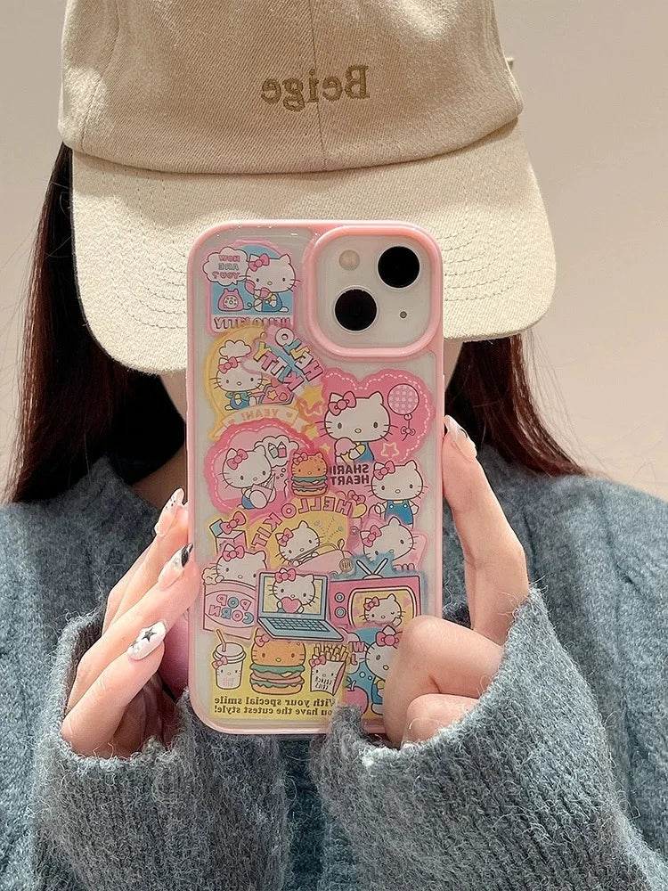 Sanrio Hello Kitty Kuromi Cartoon Phone Case For iPhone 16 15 14 13 12 11 ProMax XR XS 8 Plus Y2K Cute Soft Back Cover Pink Girl