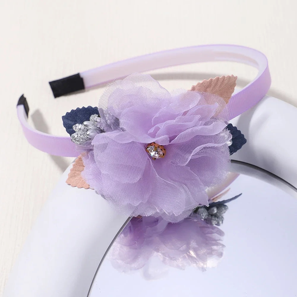 Handmade Head Flower Girls Headbands Baby Hairband Pearl Feather Wedding Princess Kids Dance Party Headwear Newborn Accessories