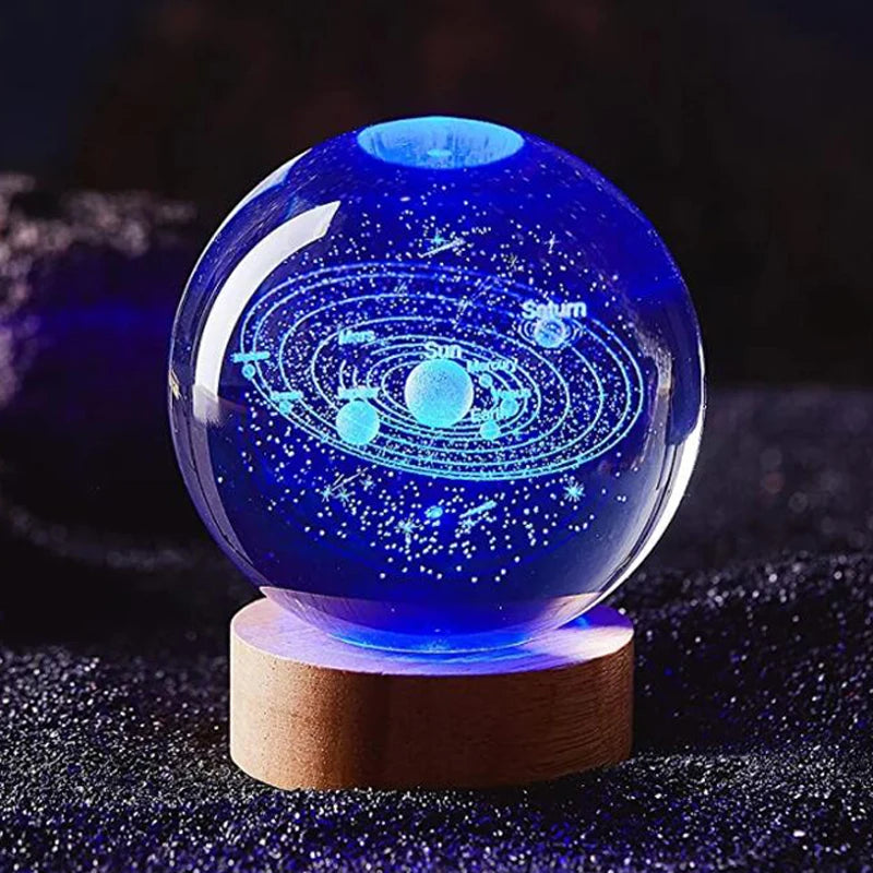 3D Solar system laser carving Crystal ball Color night light, Birthday gift for girlfriend, Classmates and children