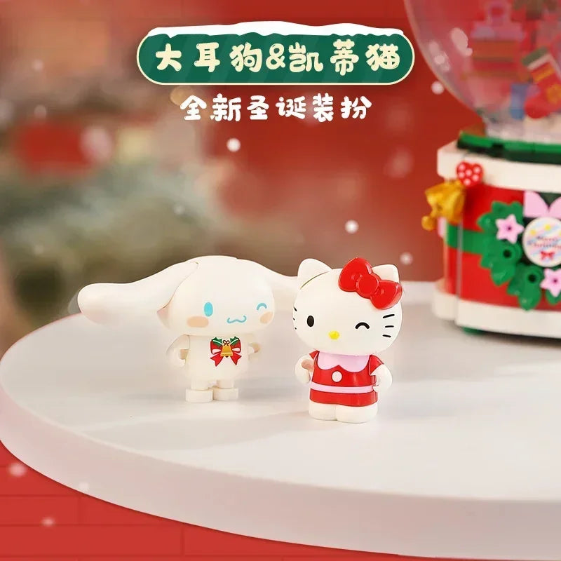 Keeppley Sanrio Building Block Cinnamoroll Hello Kitty Wish Christmas Music Box Assembly Model Ornament Christmas Gift