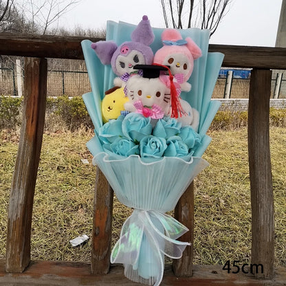 Graduation Bouquet Kuromi My Melody Hello Kitty Cinnamoroll Anime Plush Doll Toy Valentine's Day Girls Birthday Christmas Gift