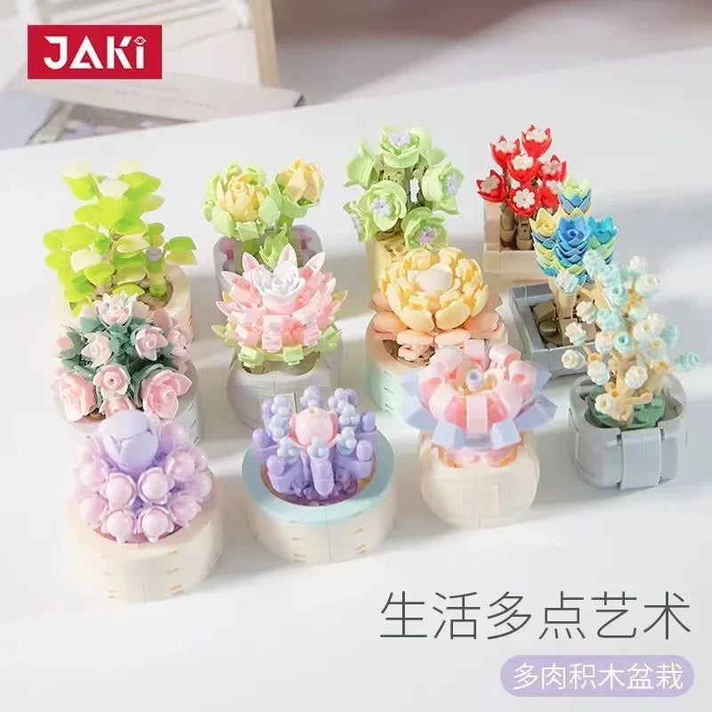 JAKI Blocks Teens Building Toys Bricks Girls Flowers Potted Plant Puzzle Home Decor Artificial Flowers Women Gift JK2710