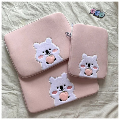 Cartoon Cute Bear Leather Laptop Bag Sleeve for Macbook Air 11 13 Inch Pro 14 15.6 M1 M2 Mac Book IPad Case Cover Accessories