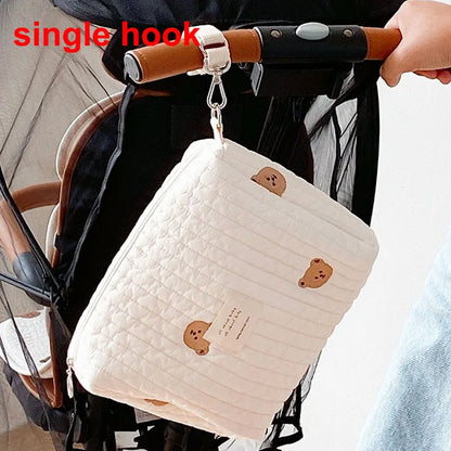 Korean Bear Embroidery Baby Diaper Bag for Stroller Mommy Bag Reusable Newborn Care Nursery Organizer Nappy Changing Bag for Mom