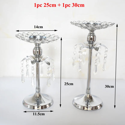 PEANDIM Silver Crystal Candle Holder Wedding Candlestick Christmas Party Table Centerpieces Candelabra Flower Vase Home Decor