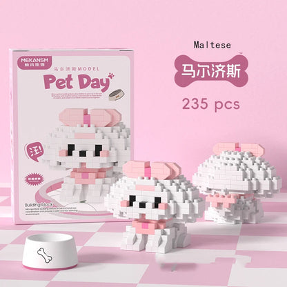 Mini Cute Pet Cat Series Cute Ragdoll Siamese Cat Brick Corgi Husky Small Micro Particle Children's Dog Building Blocks Toys