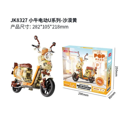 Genuine JAKI Building Blocks Motorcycle Models With Lights Electric Bicycle Toys Trendy Ornaments Girls New Year Gifts