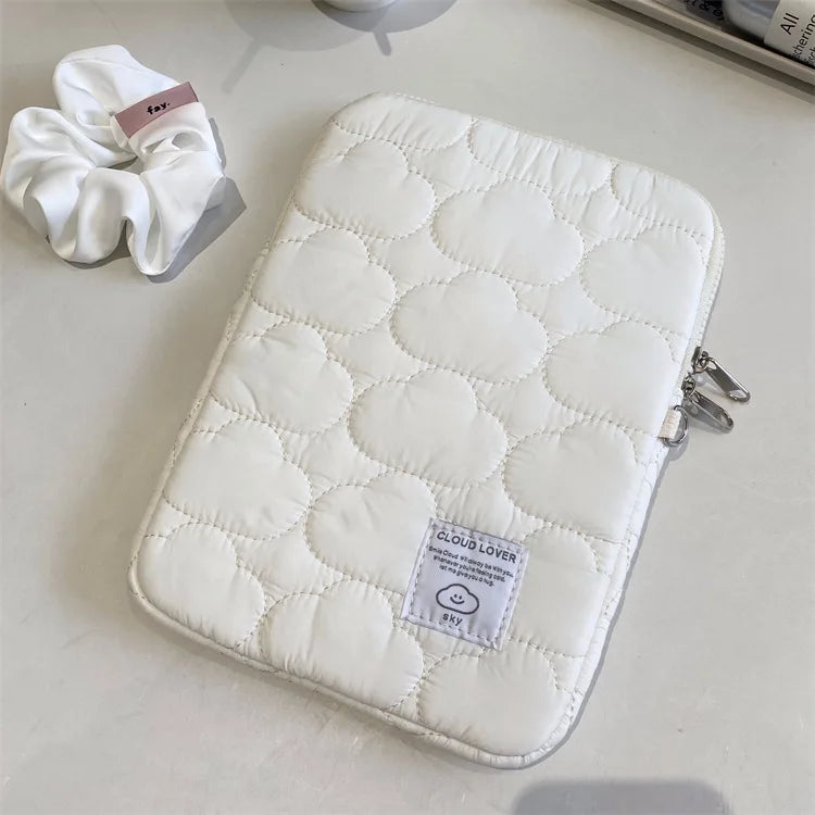 New Cloud Computer Bag Ipad Bag Cotton Large Capacity Storage Embroidery Zip Solid Colour Size 11/13/14 Portable Cute Organizer