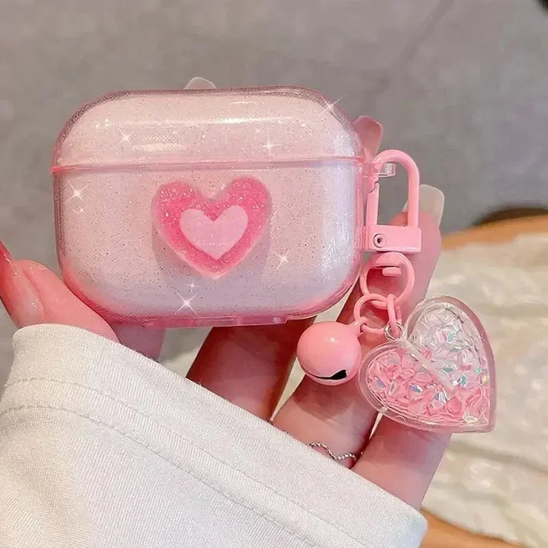 Soft Silicone Cover For AirPods Pro 2nd Bling Glitter Colorful Heart Case For AirPods 4 1 3 Girls Cartoon Earphones Charging Box