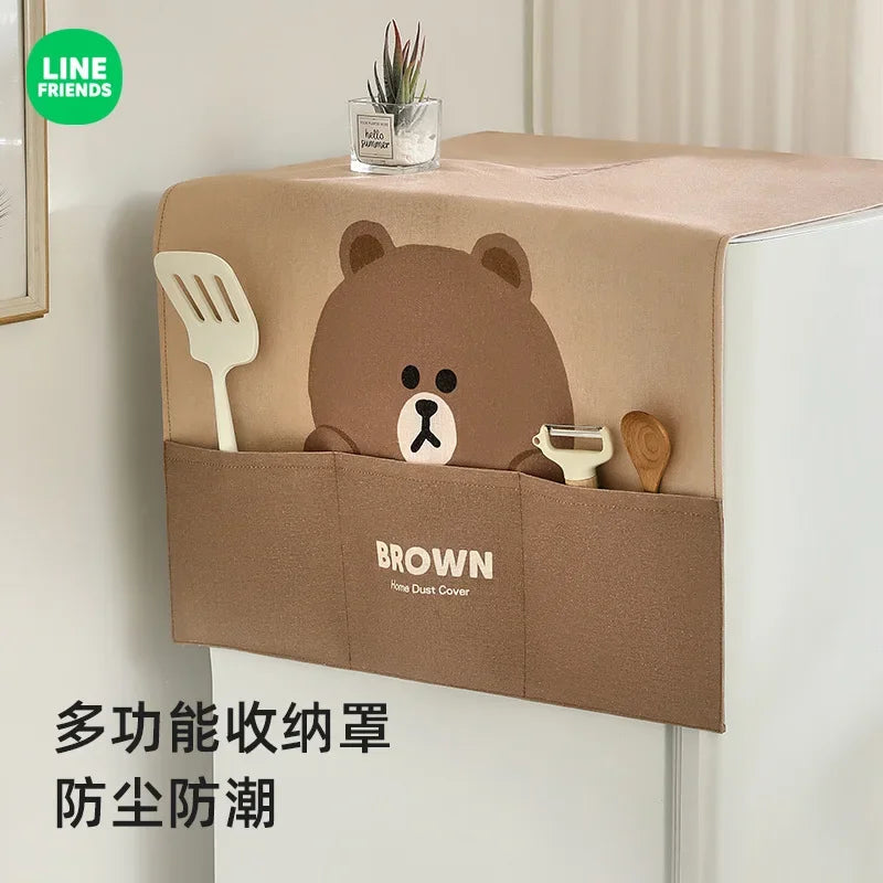 Anime Brown Bear Sally Cony Microwave Dustproof Cover with Storage Bag Kawaii Cartoon Refrigerator Kitchen Home Protection Case