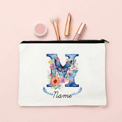 Personalized Initial with Name Makeup Bag for Women A-Z Cosmetic  Bags Girls Travel Toiletry Pouch Wedding Birthday Gift for Her