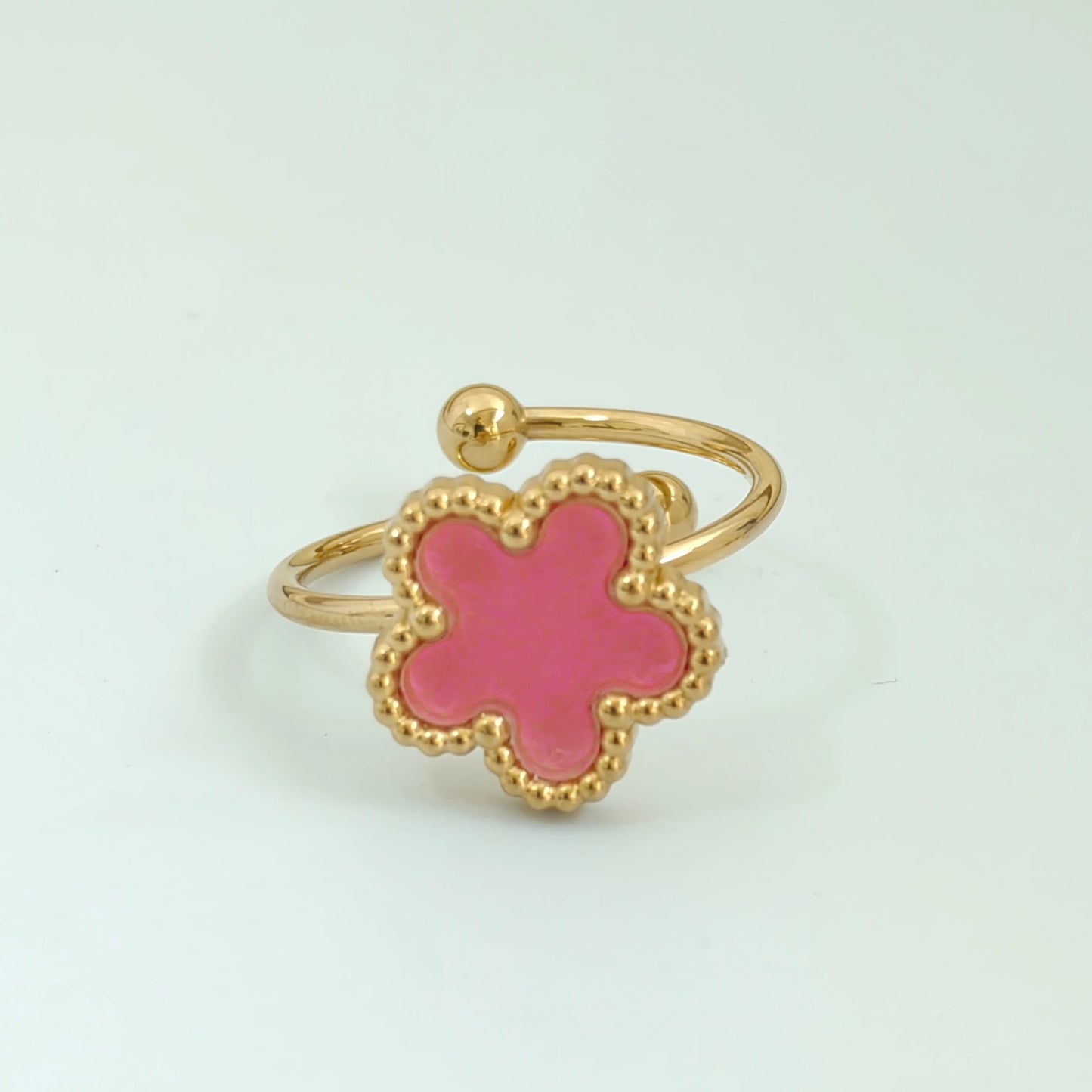 Stainless Steel 316L Flower Ring Adjustable Clover Aesthetic Rings Woman Women's Fashion Jewelry Accessories Christmas Gifts