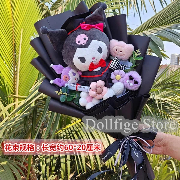 Sanrio Bouquet Cartoon Cinnamoroll Melody Kuromi With Graduation Hats Handmade Cute Anime Valentine's Day Graduation Girls Gift