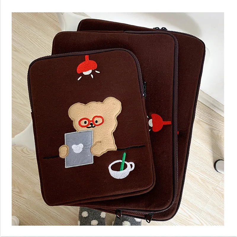 Cartoon Cute Bear Leather Laptop Bag Sleeve for Macbook Air 11 13 Inch Pro 14 15.6 M1 M2 Mac Book IPad Case Cover Accessories