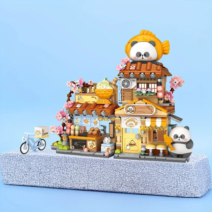 Loz Taiyaki Street View Shop Miniature Building Blocks Panda Bricks Toy Assembly Flower Workshop Folding House Collection Model