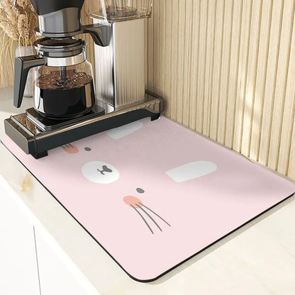 Cartoon Animal Style Coaster Absorbent Drying Mat For Kitchen Cute Face Pattern Silicone Pad Dish Drying Mat Placemats For Table