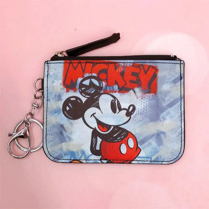 High Quanlity Cartoon Mickey Minnie PU Leather Card Holder Women Girls Zipper Change Purse Girls Mini Key Card Bag With Keychain